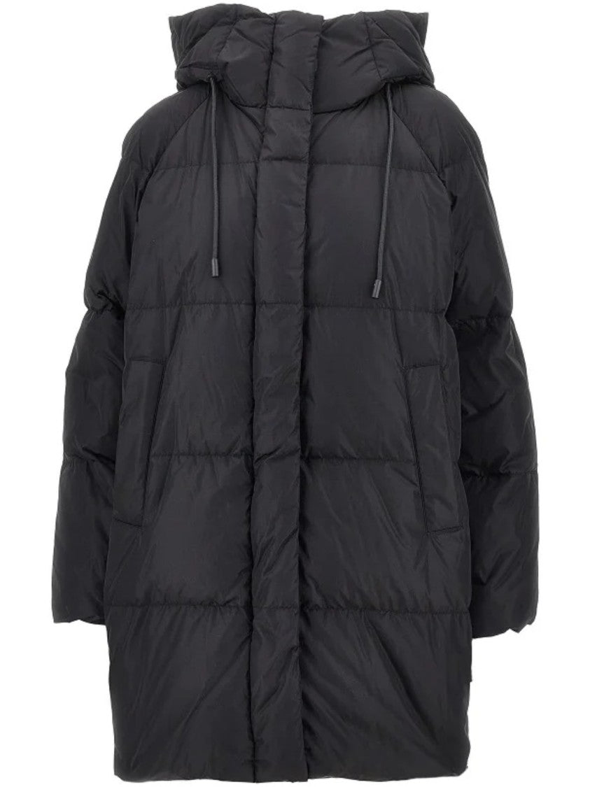 Weekend Quilted Black Puffer Jacket With Adjustable Hood And Concealed Zipper