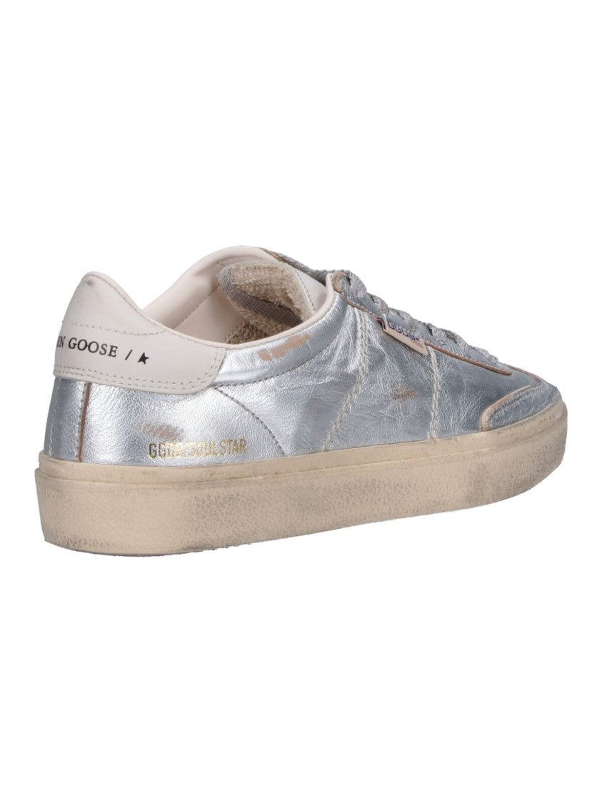 Golden Goose Metallic Silver Low-Top Sneakers With Distressed Finish