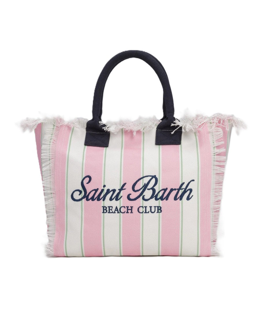 Mc2 Saint Barth Spacious Vertical Striped Tote Bag With Embroidered Accent