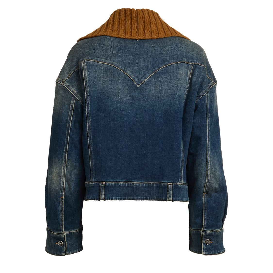 Dondup Denim Jacket With Rust-Colored Knit Collar