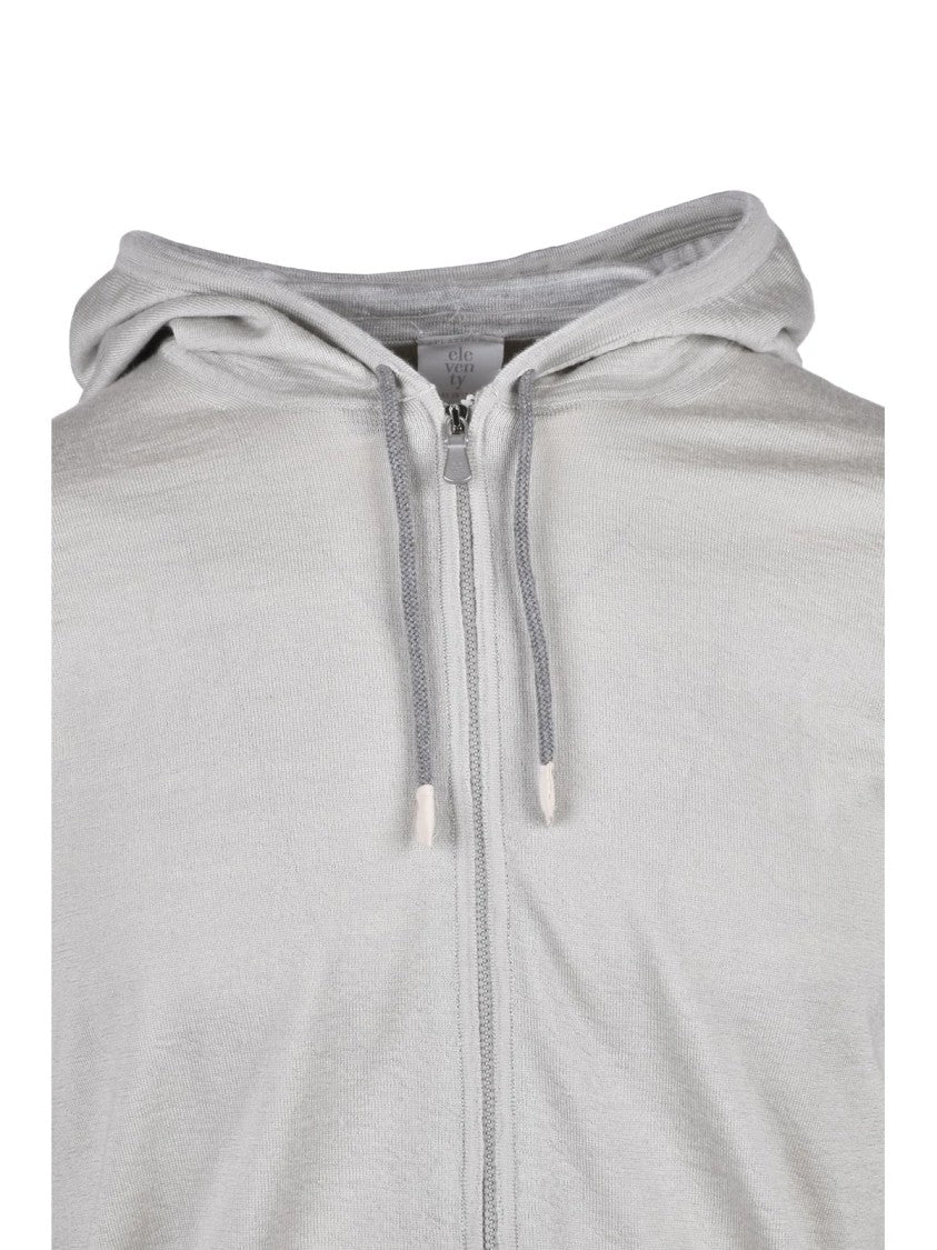 Eleventy Light Grey Wool Silk Men Zip Cardigan