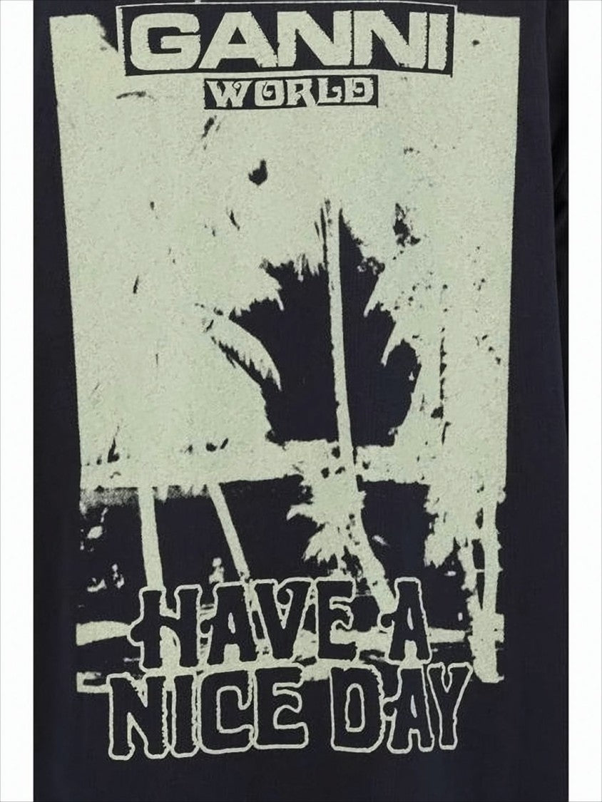 Ganni Relaxed-Fit Long-Sleeve Cotton Sweatshirt With Graphic Prints