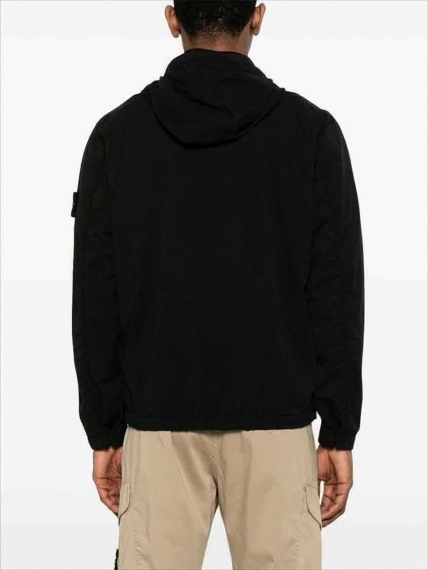 Stone Island Minimalist Black Jacket With Distinctive Patch Logo