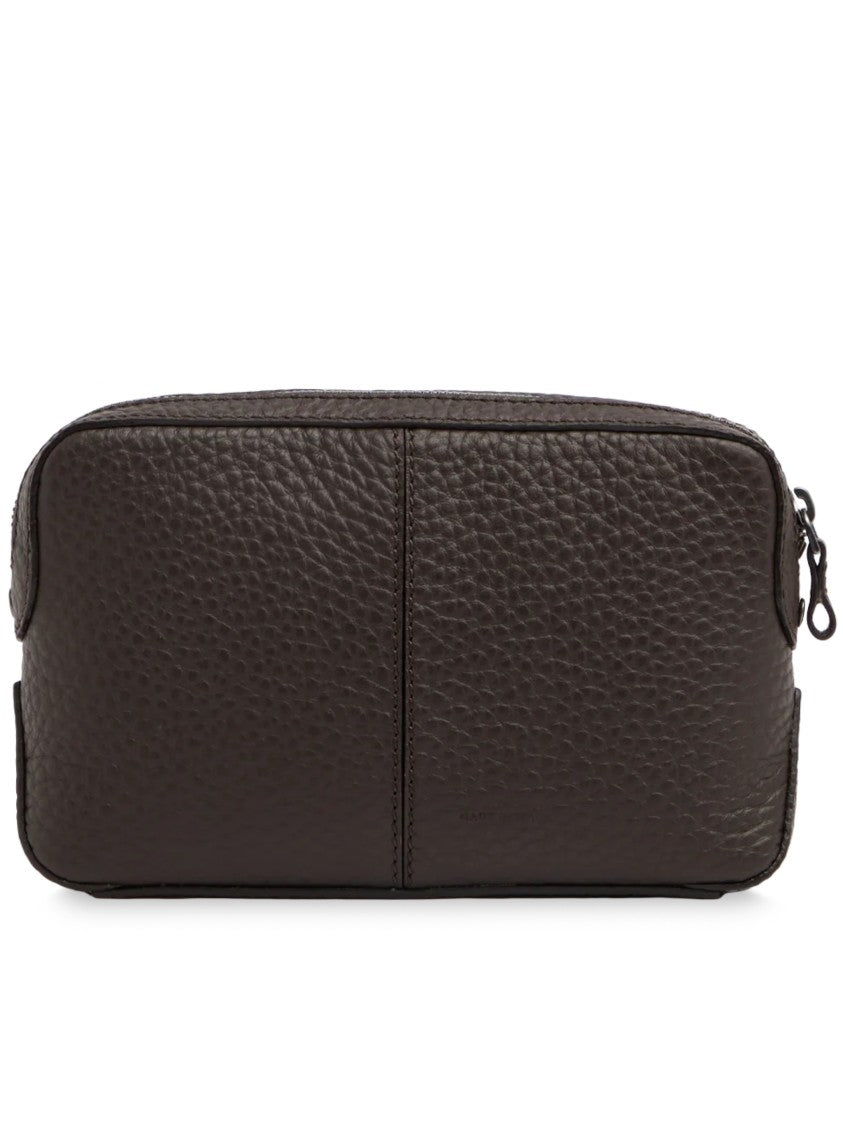 The Bridge Manfredi Dark Brown Grained Leather Pouch