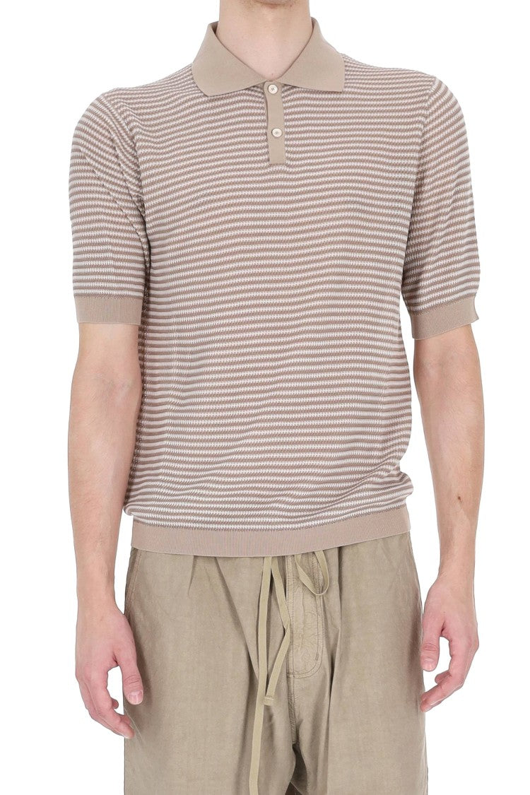 Ballantyne Beige Textured Cotton Polo Shirt