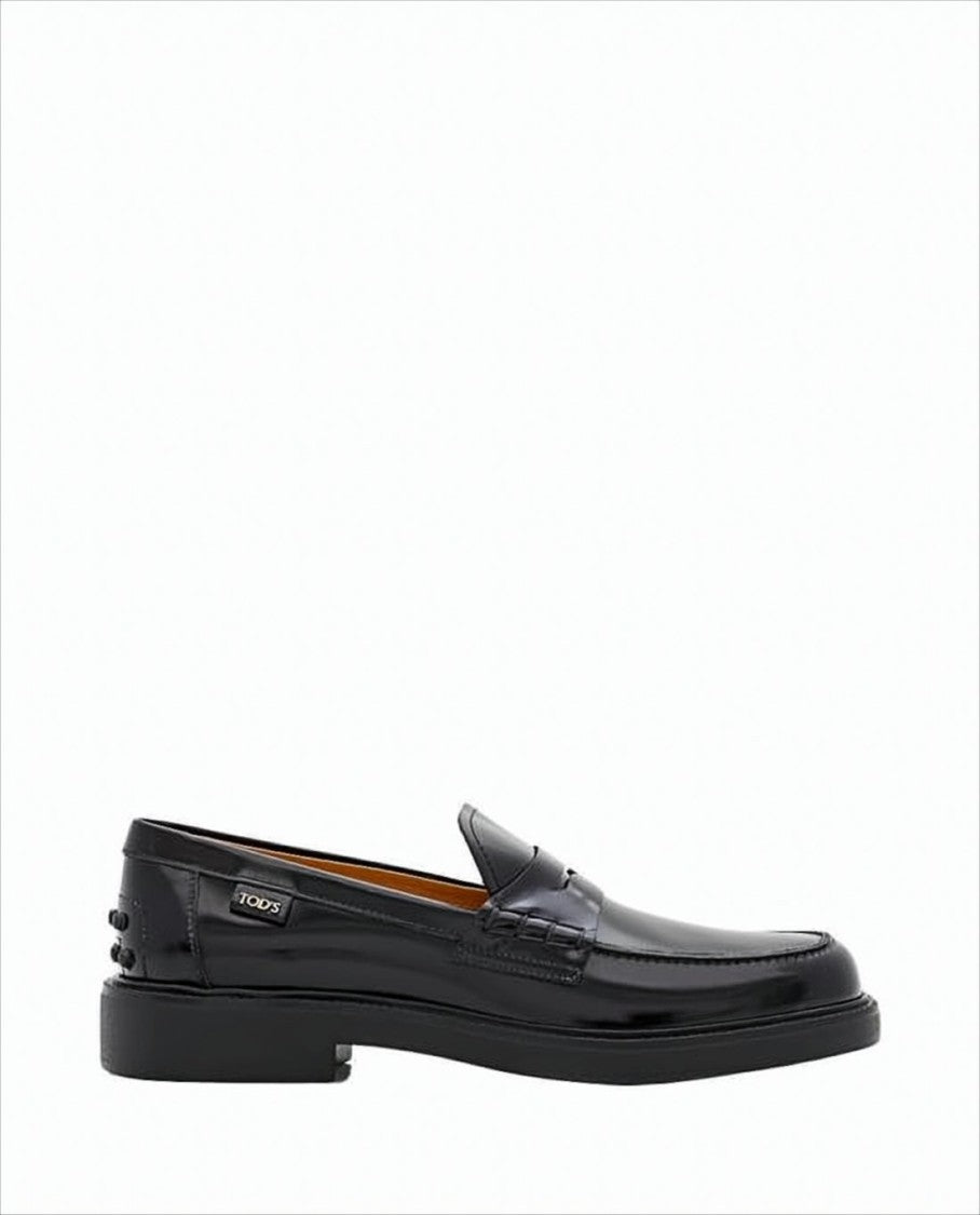 Tod's Polished Black Cow Leather Loafers