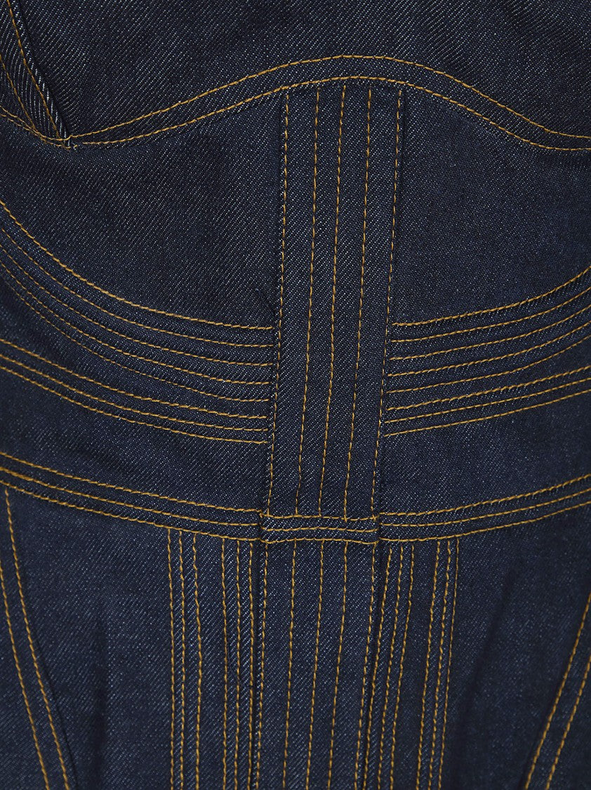 Zimmermann Rebellion Corded Denim Corset With V-Neckline And Exposed Topstitching