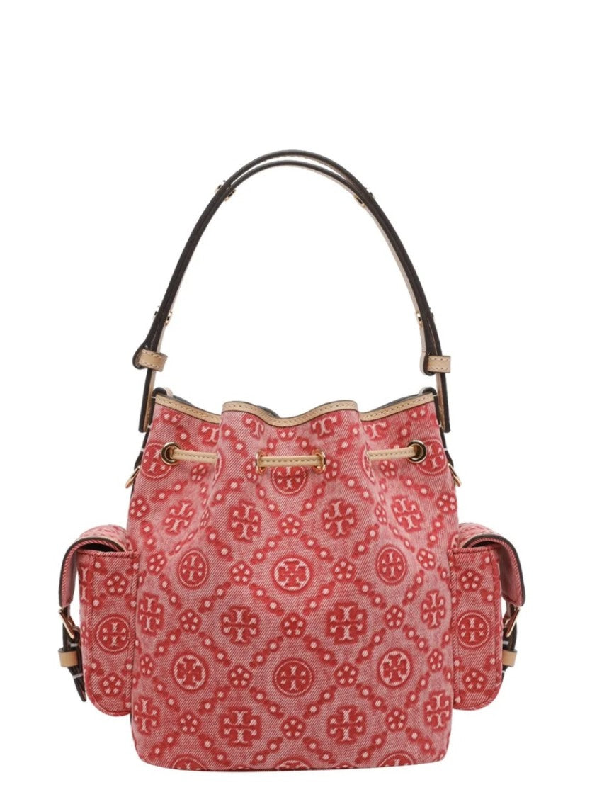 Tory Burch T-Monogram Drawstring Cotton Bucket Bag