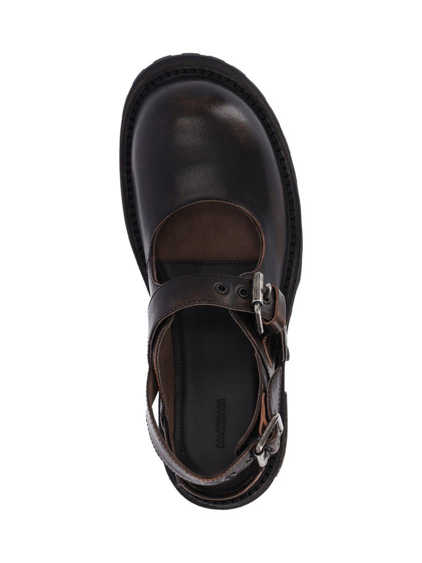 Balenciaga Brown Leather Venom Mary Jane Mules
