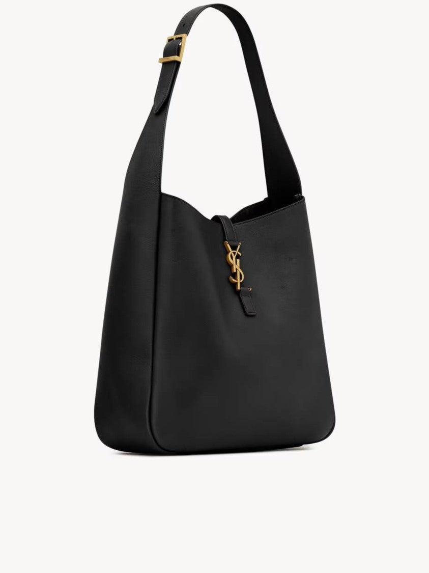 Saint Laurent Le 5A7 L Structured Black Leather Shoulder Bag