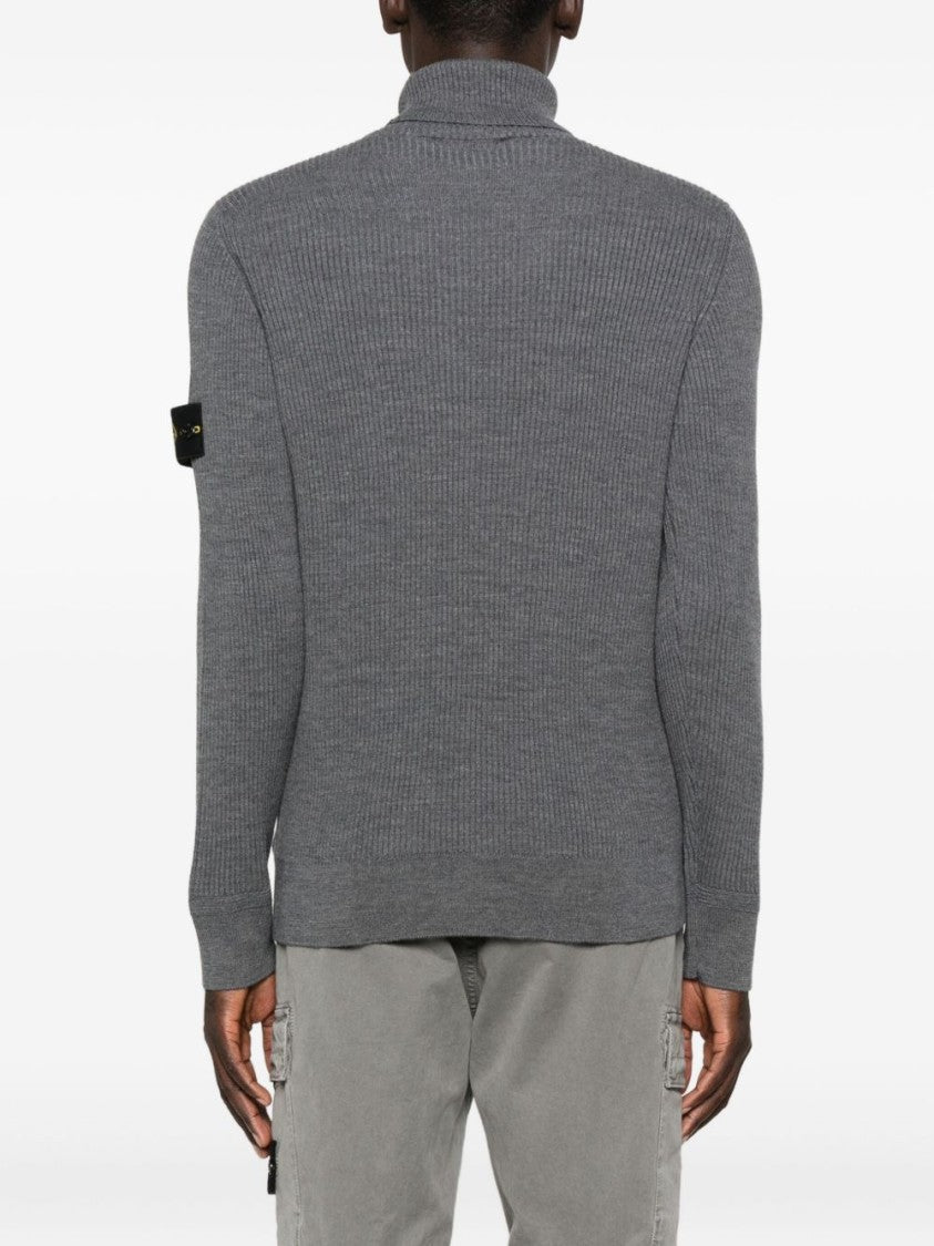 Stone Island Ribbed Knit Sweater With High Turtleneck