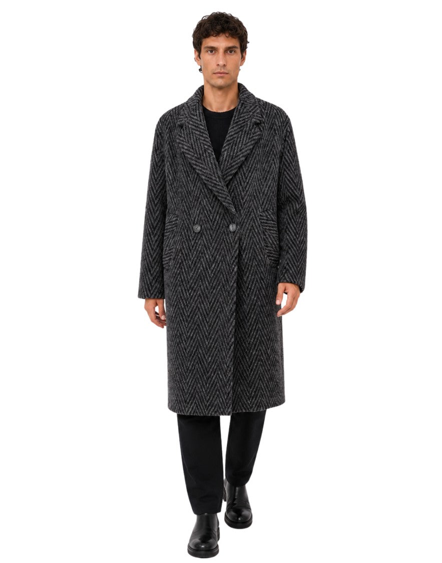 Hevo Grey Santa Cesarea Herringbone Wool-Blend Coat