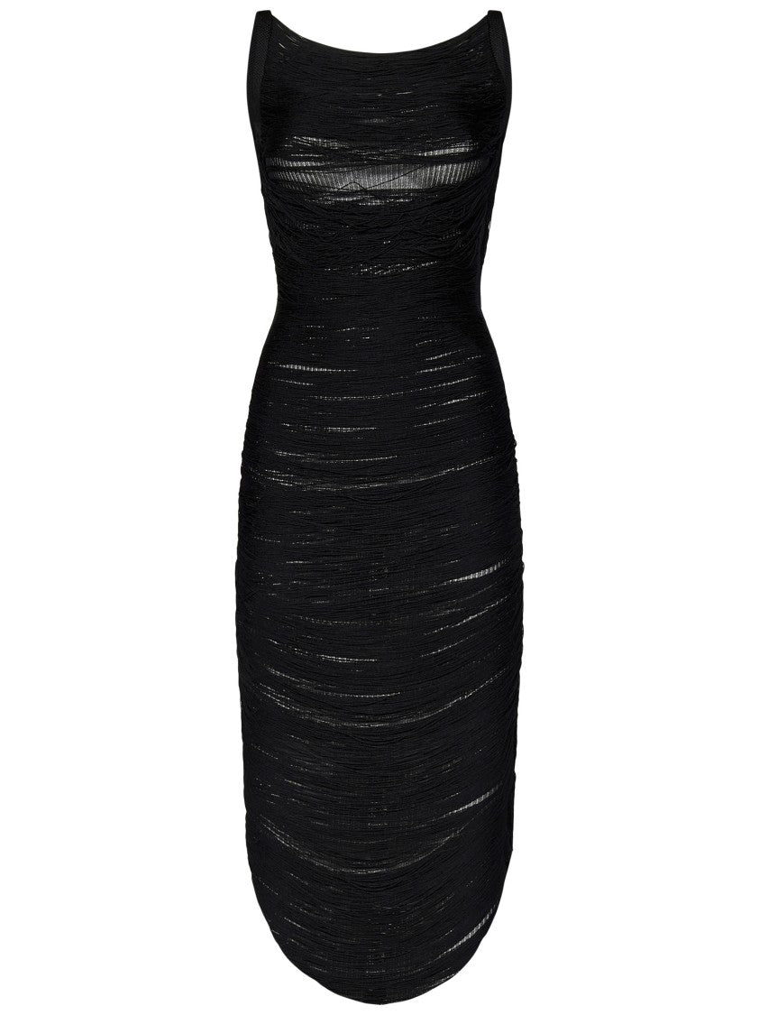 The Attico Fringed Viscose Blend Knit Midi Dress