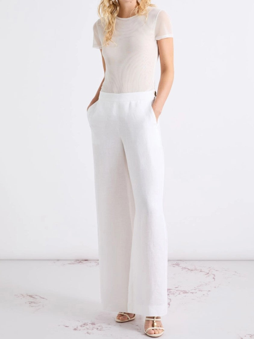 Marella Blue Mllottelia Wide-Leg High Linen Pants