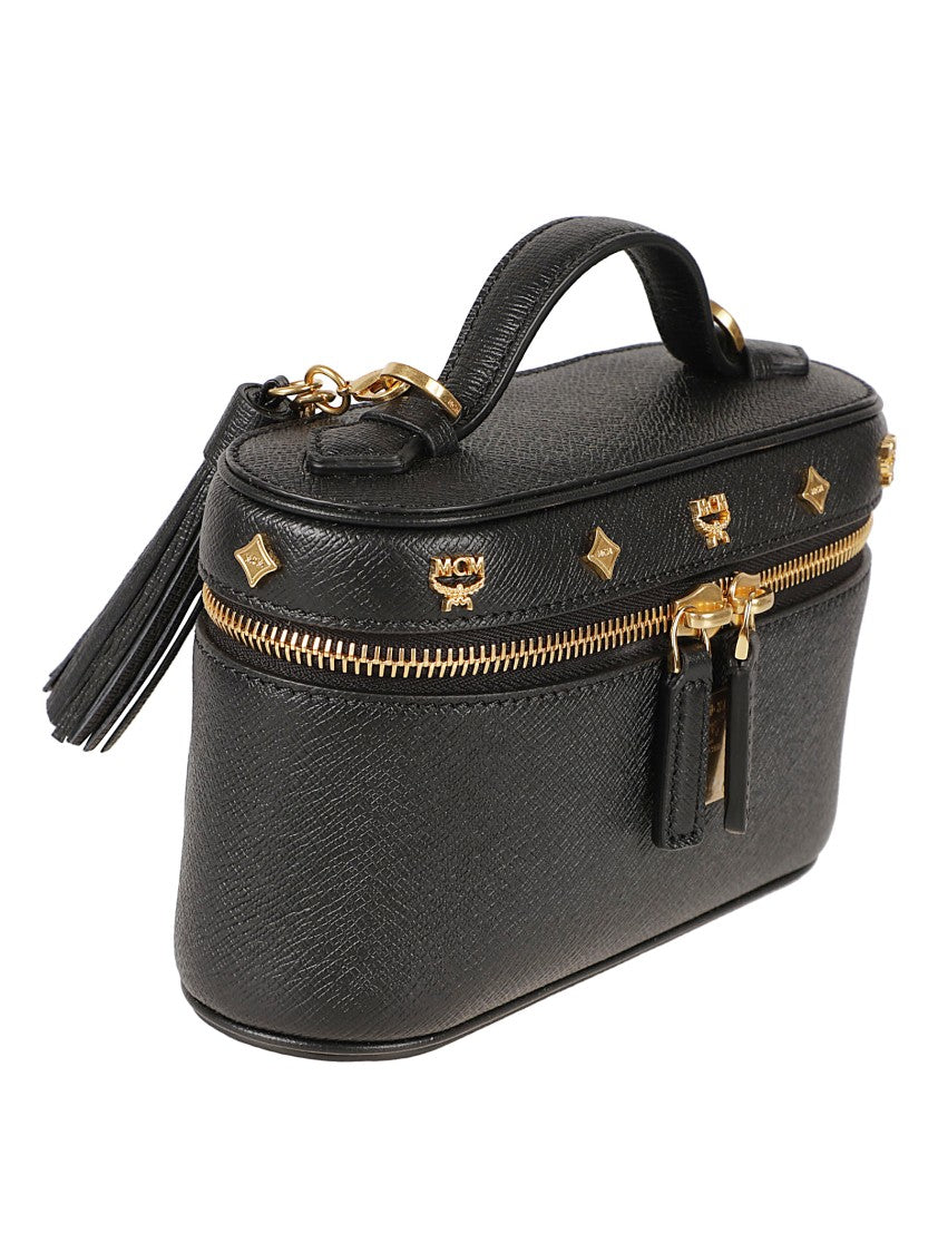 Mcm Textured Leather Rectangular Bag With Gold-Tone Accents