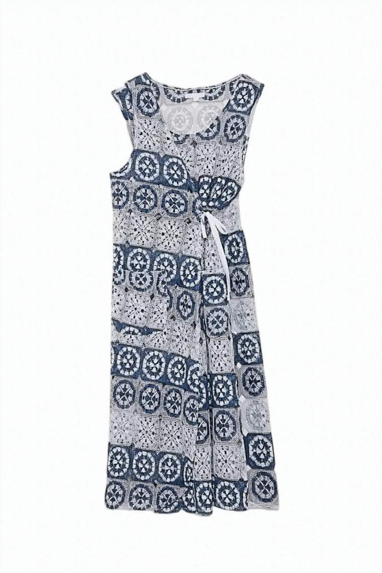 Engineered Garments Geometric Pattern Midi Dress With Side Tie Detail