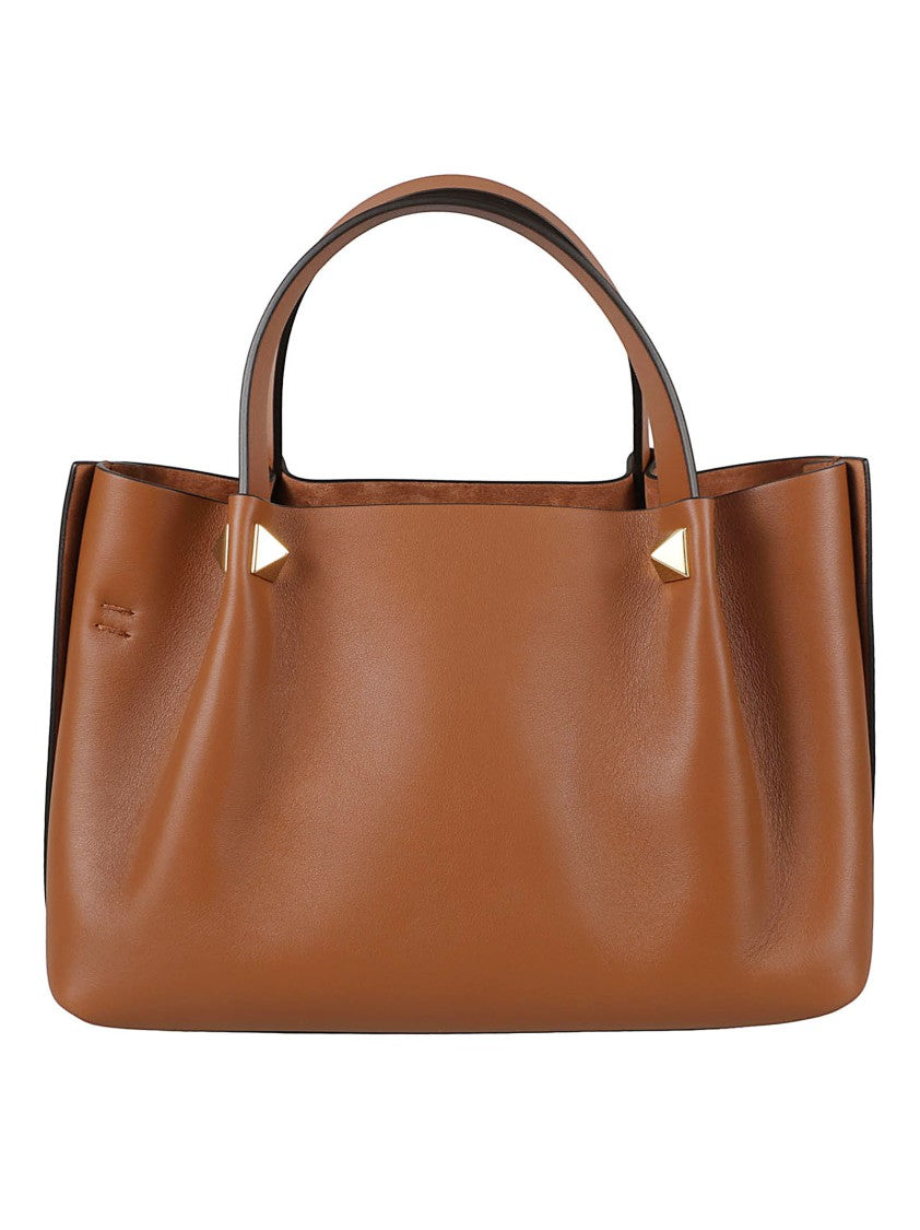 Valentino Garavani Structured Rectangular Handbag In Warm Brown Calf Leather