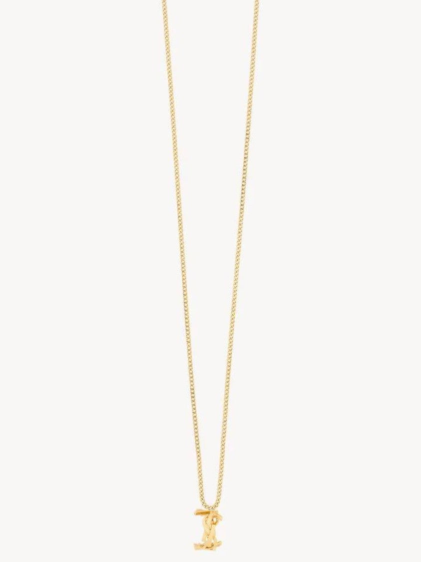 Saint Laurent Ysl Charms Pendant Gold-Tone Chain Necklace