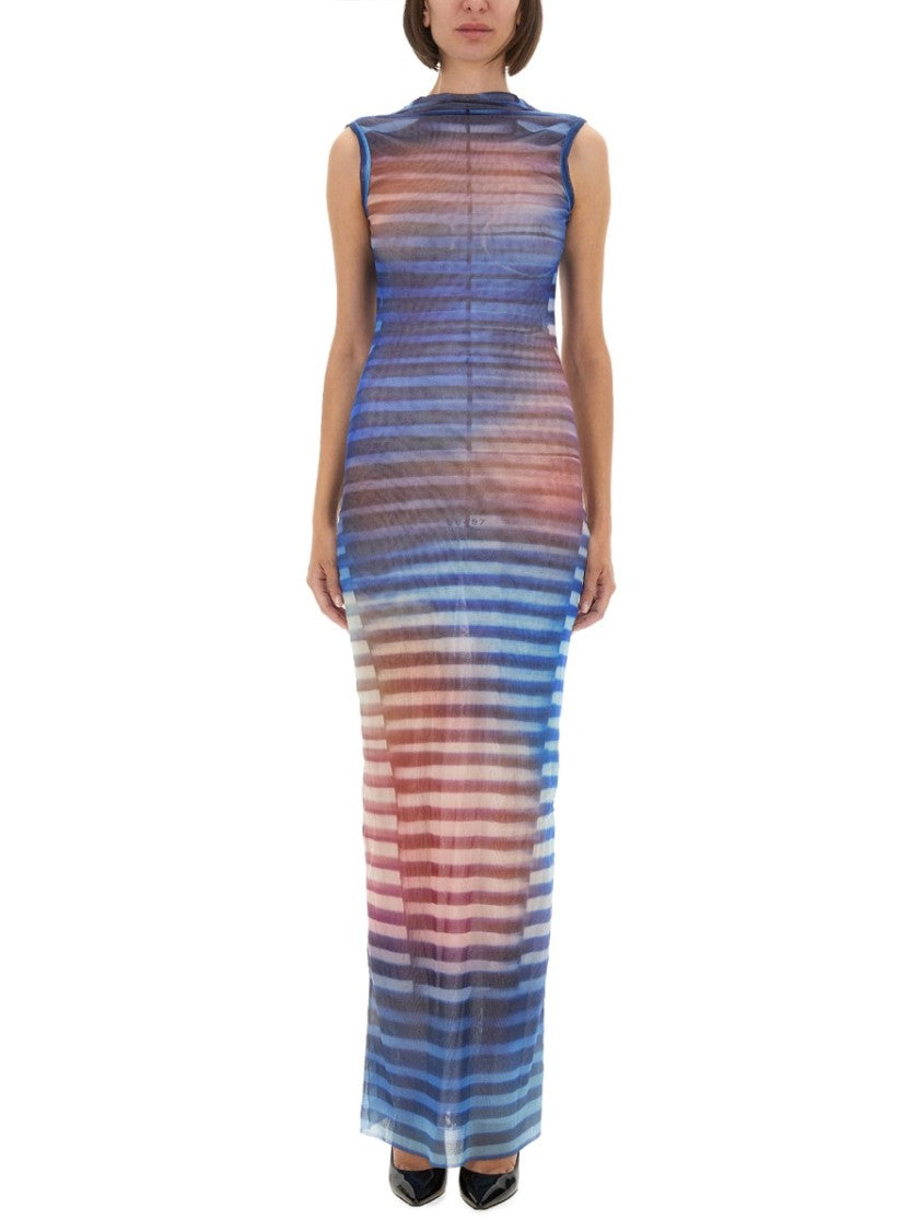 jean paul maxi dress Trompe l'il draped satin maxi dress in pink - Jean Paul Gaultier