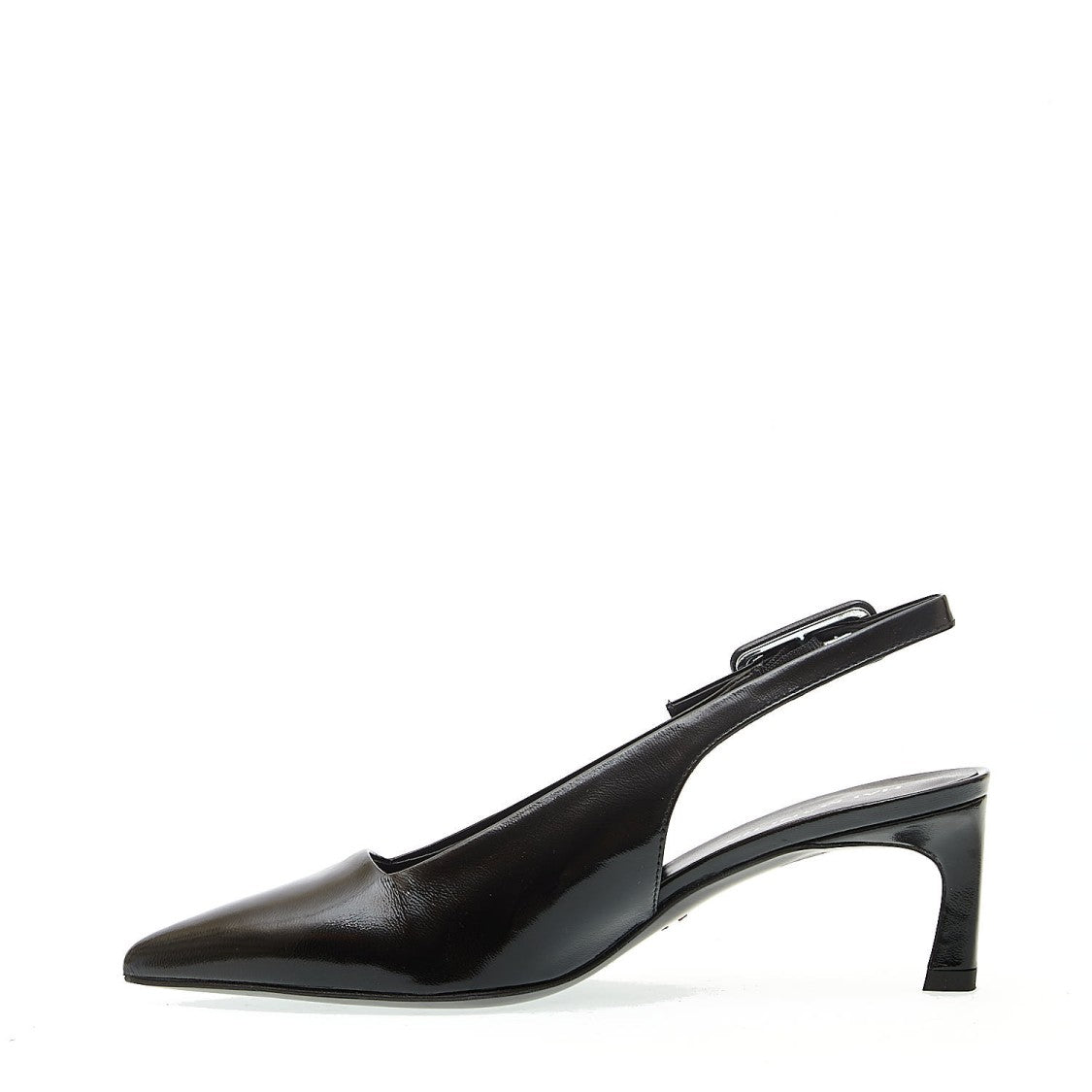 Halmanera Black Patent Leather Slingback Thin Heel