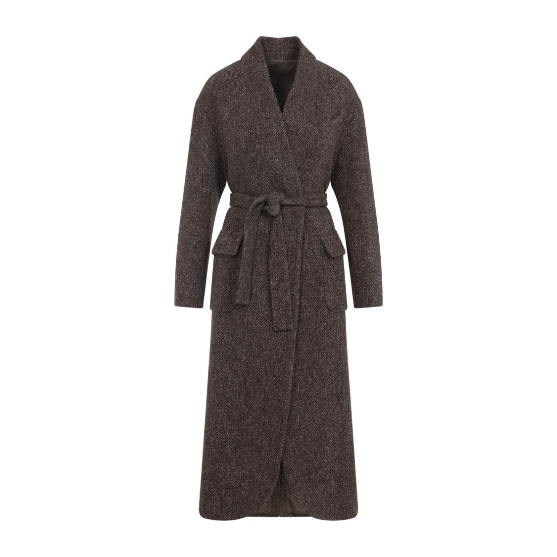Brunello Cucinelli Brown Herringbone Wool And Cashmere Coat