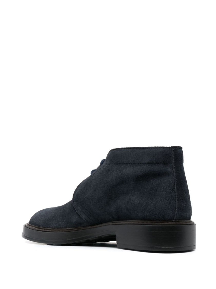 Tod's Almond Toe Front Lace-Up Flat Shoes In Midnight Blue Suede