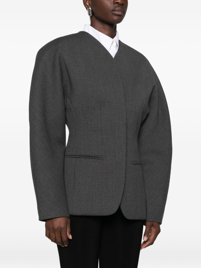Jacquemus Voluminous Grey Jacket With Tailored Silhouette And Minimalist Design