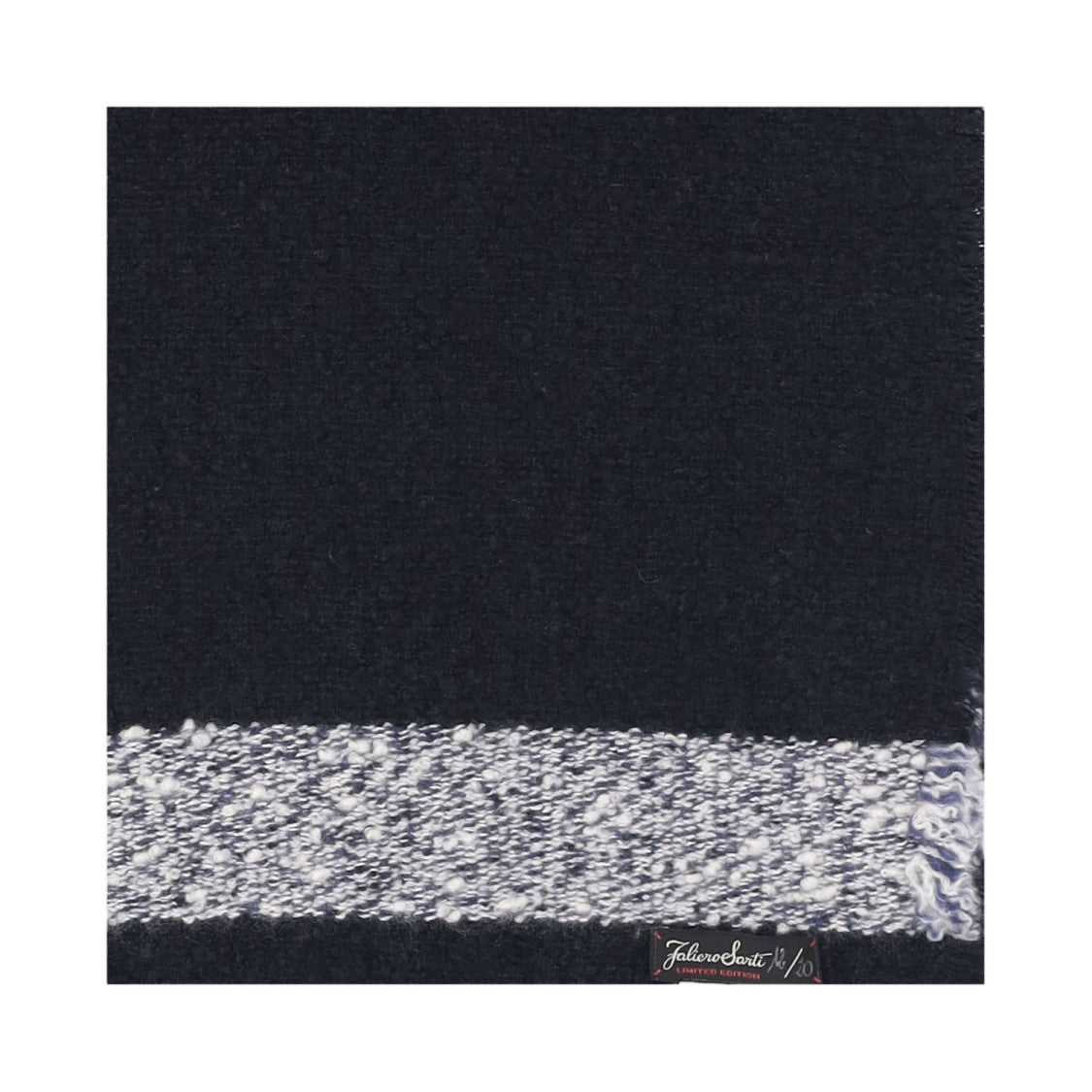 Faliero Sarti Rectangular Navy Scarf With Textured Contrast Trim