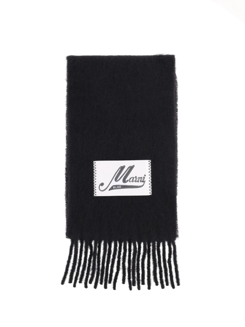 Marni Alpaca Blend Scarf With Fringed Edges And Logo Detail