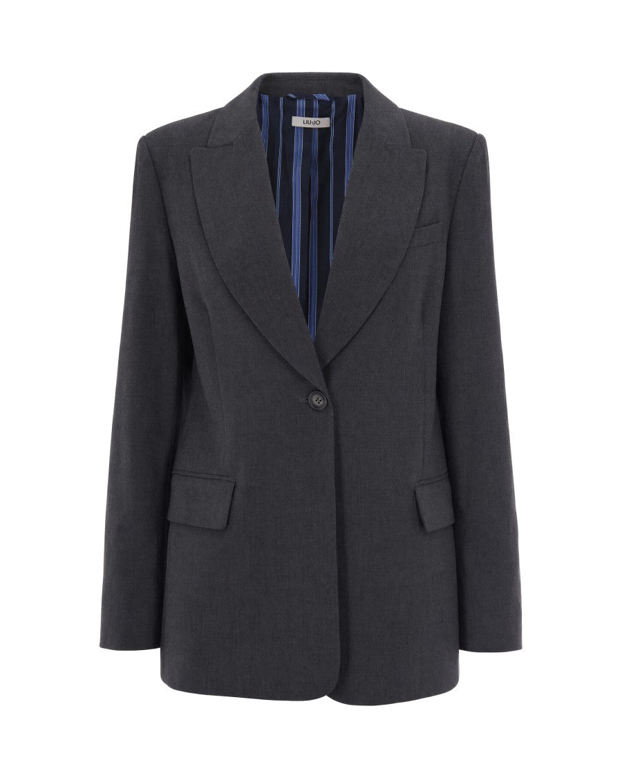 Liu Jo Tailored Grey Single-Breasted Blazer With Lance Lapel And Blue Striped Lining