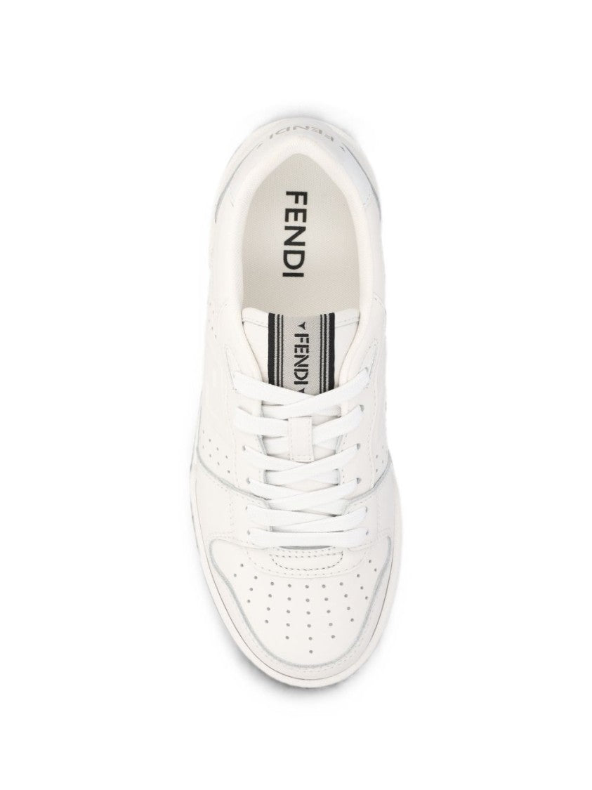 Fendi White Perforated Lace-Up Sneakers