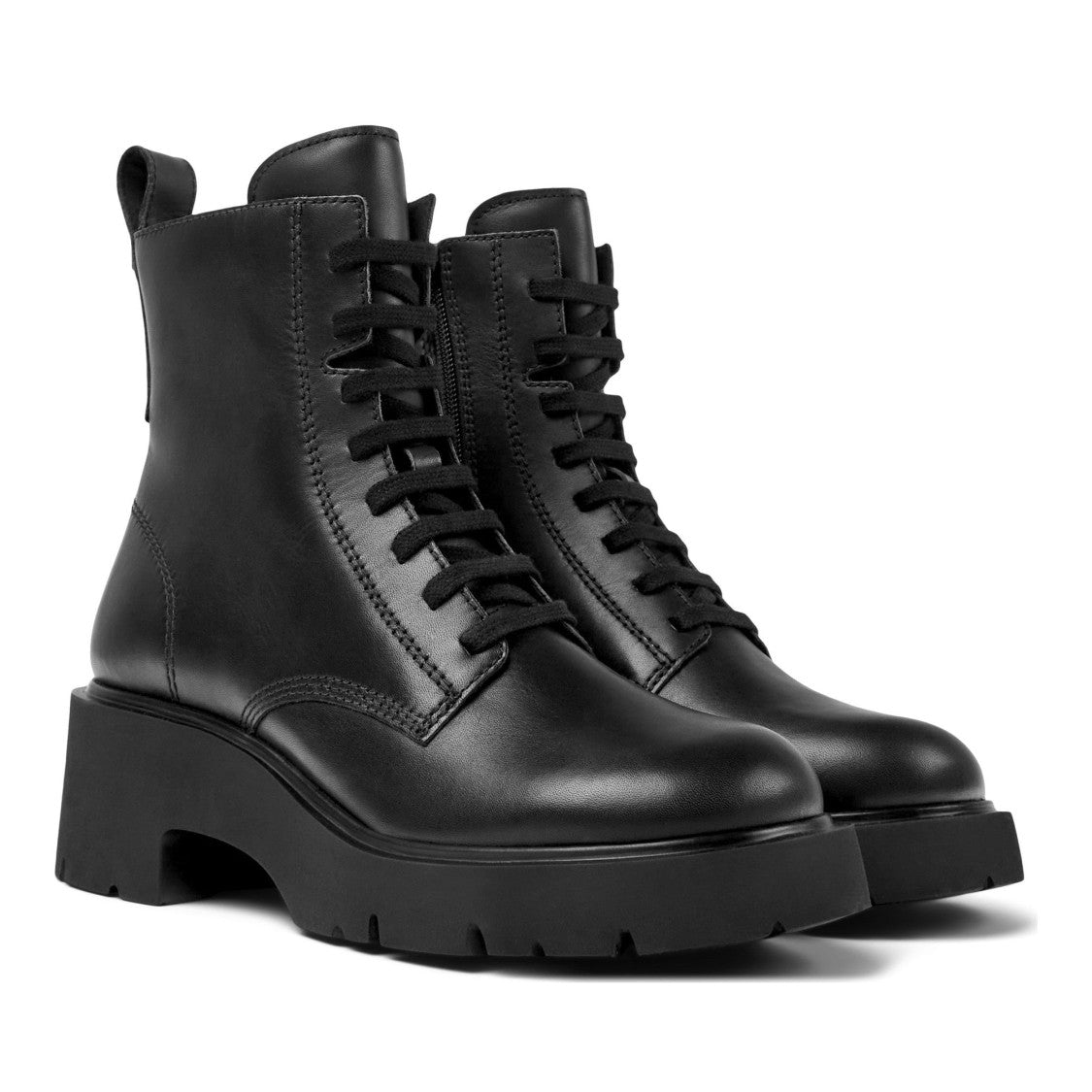Camper Black Milah Smooth Leather Chunky Sole Side Zip Ankle Boots