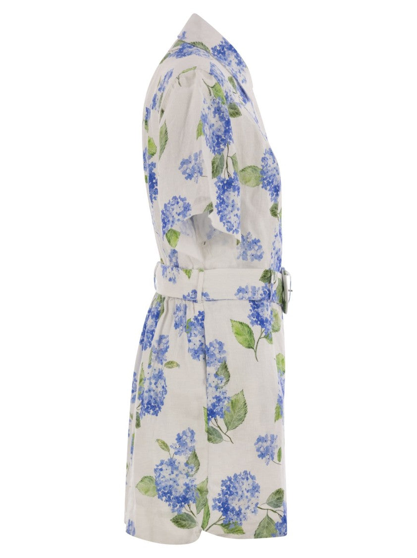 Mc2 Saint Barth Carola - Linen Playsuit With Print