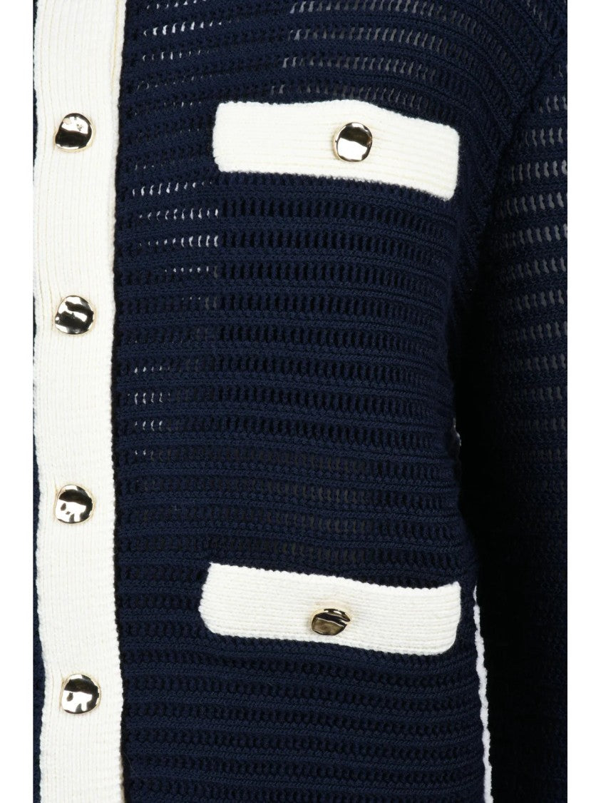 Self-Portrait Short Crewneck Cardigan - Blue
