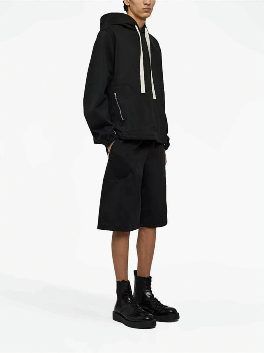 Jil Sander Boxy Black Hooded Sweatshirt With Zippered Pockets