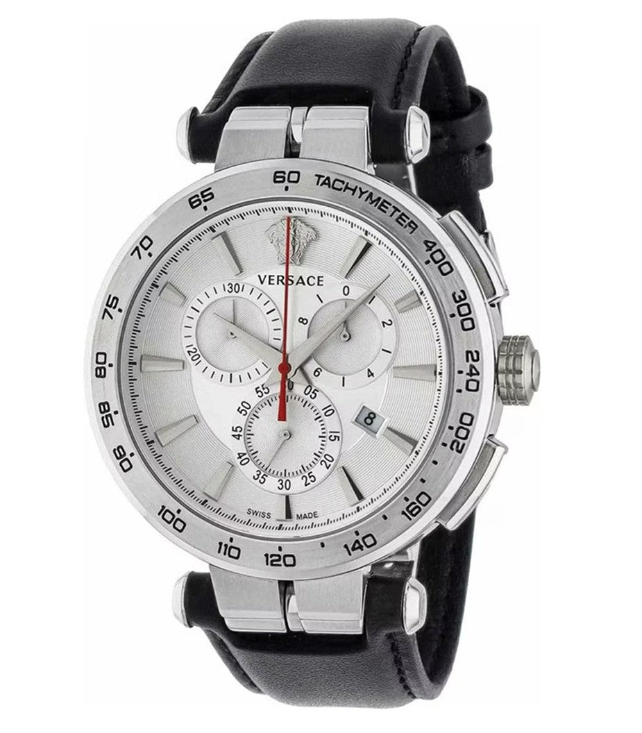 Versace Chronograph Stainless Steel Versace Aion Watch With Black Leather Strap