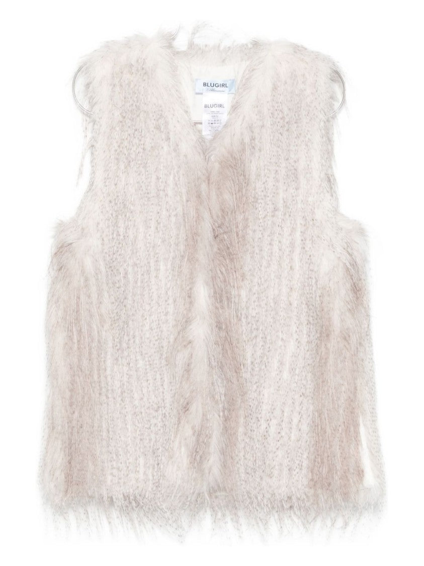 Blugirl Sleeveless White Coat With Fluffy Texture
