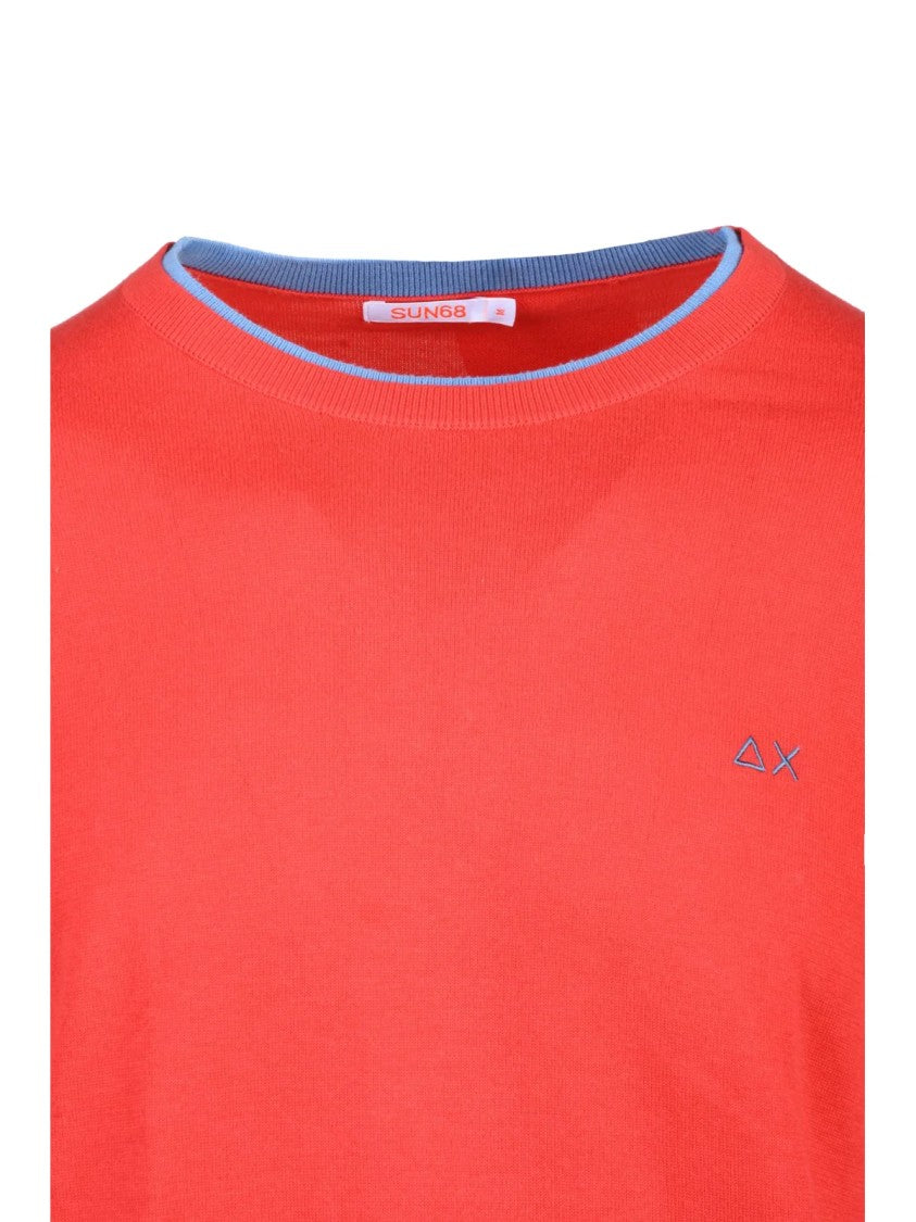 Sun68 Red Knit Cotton Crewneck Sweater
