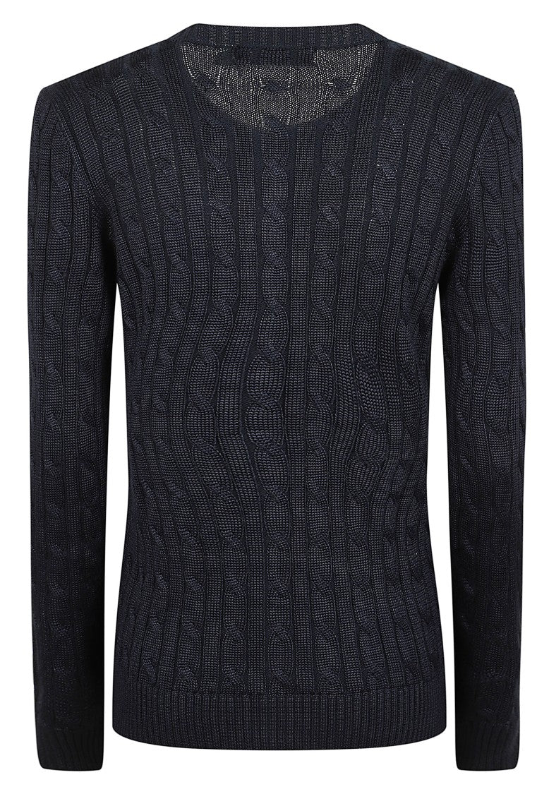 Lauren Navy Blue Cable-Knit Cotton-Blend Cardigan