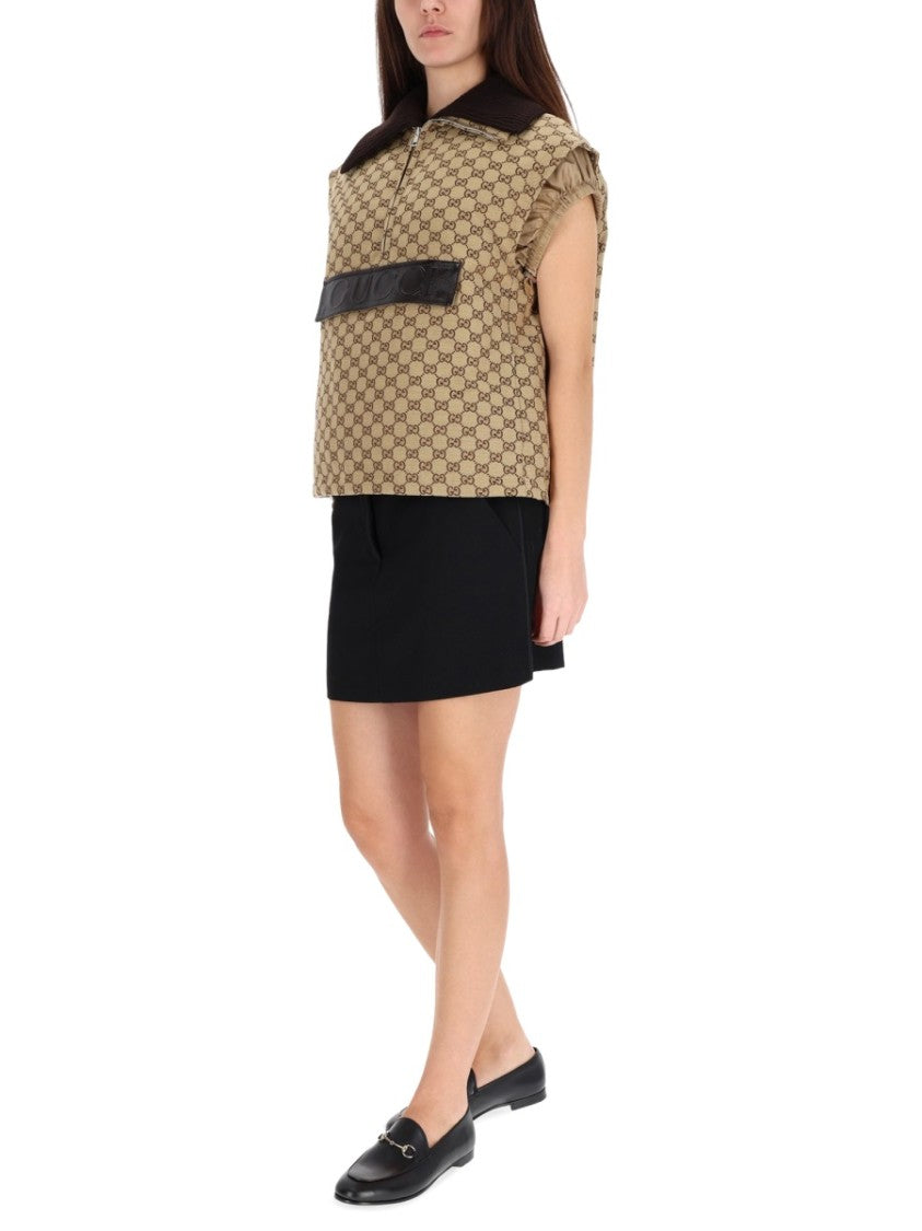 Gucci Canvas Vest With Monogram Pattern And Leather Label