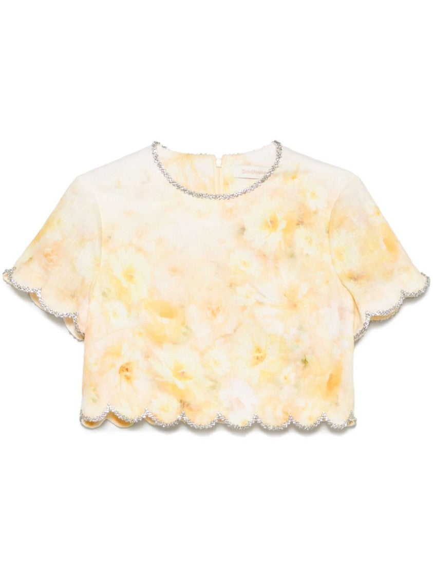 Zimmermann Neutrals Cropped Floral Top