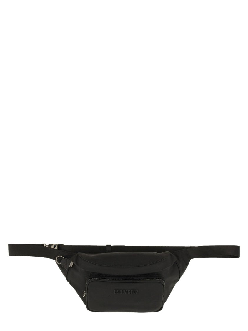 Dsquared2 Streamlined Black Pouch With Multiple Zippered Compartments