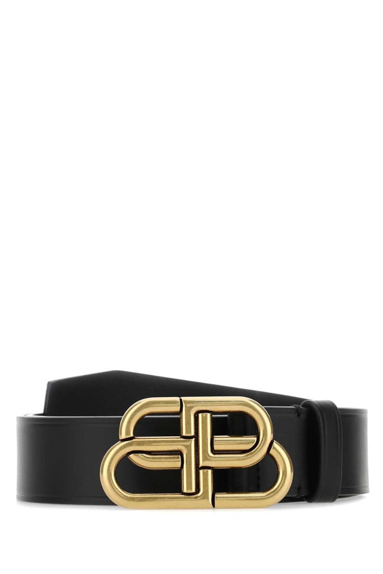 Balenciaga Black Leather Bb Belt