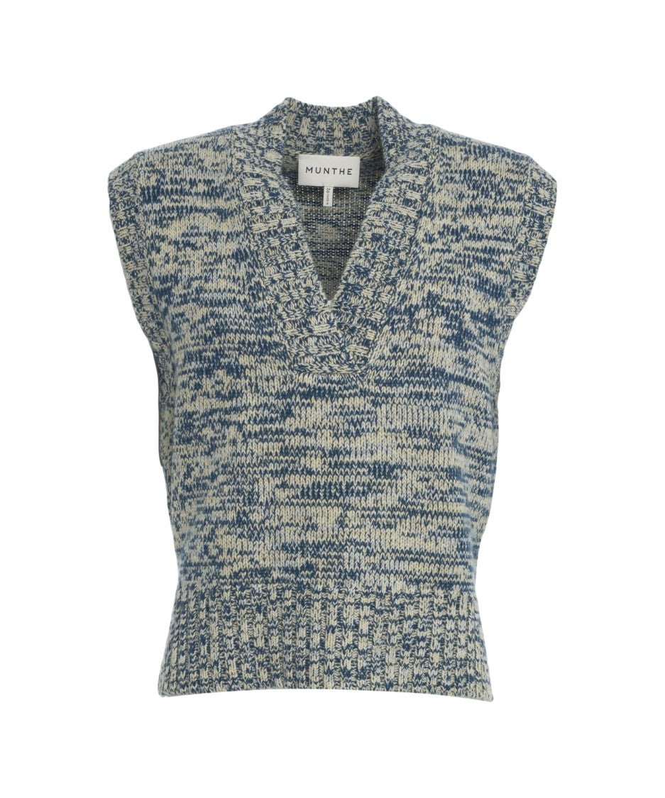 Munthe Knitted Gilet With Deep V-Neck And Melange Pattern