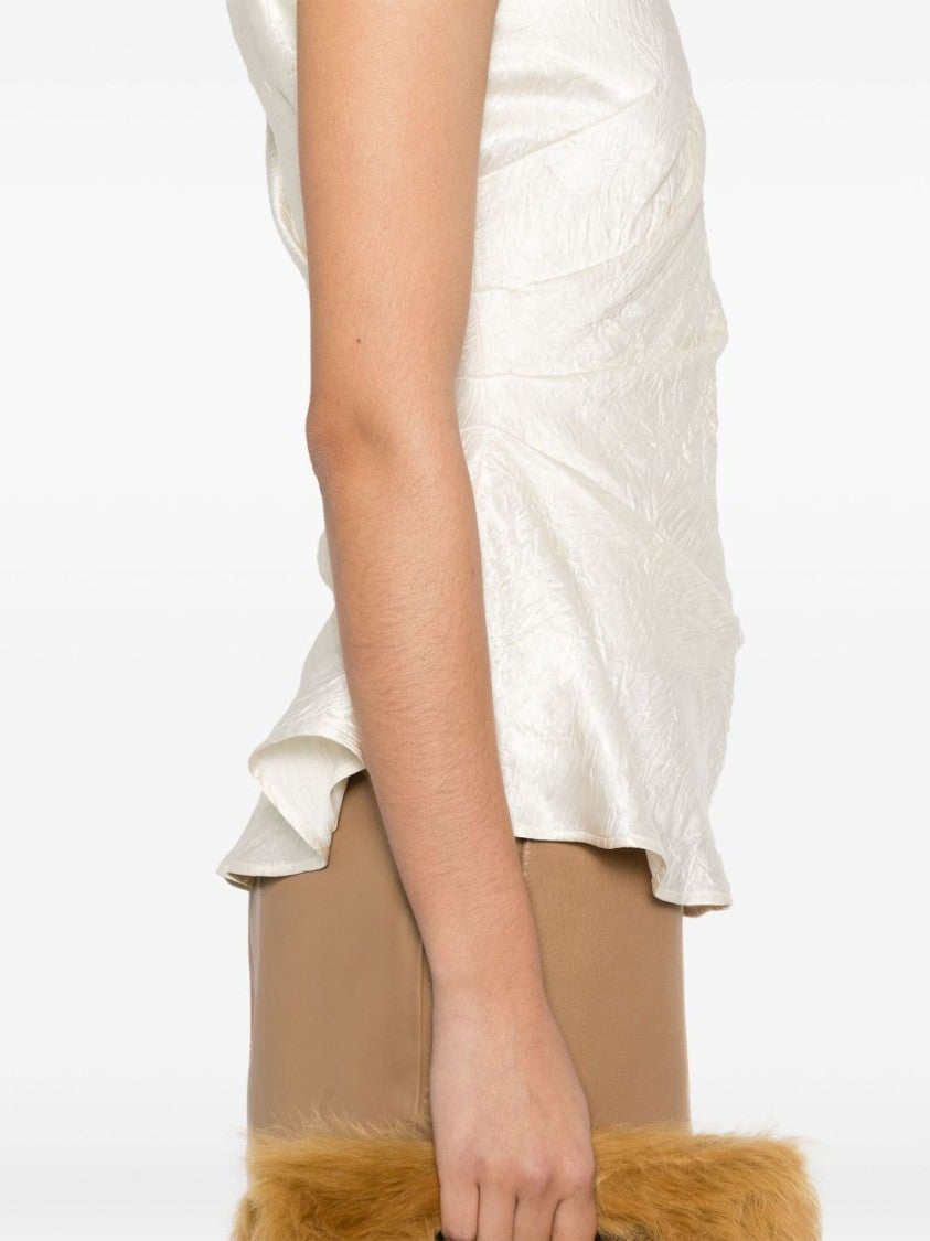 Alexander Mcqueen Draped Light Beige Top With Mock Neck And Concealed Zip