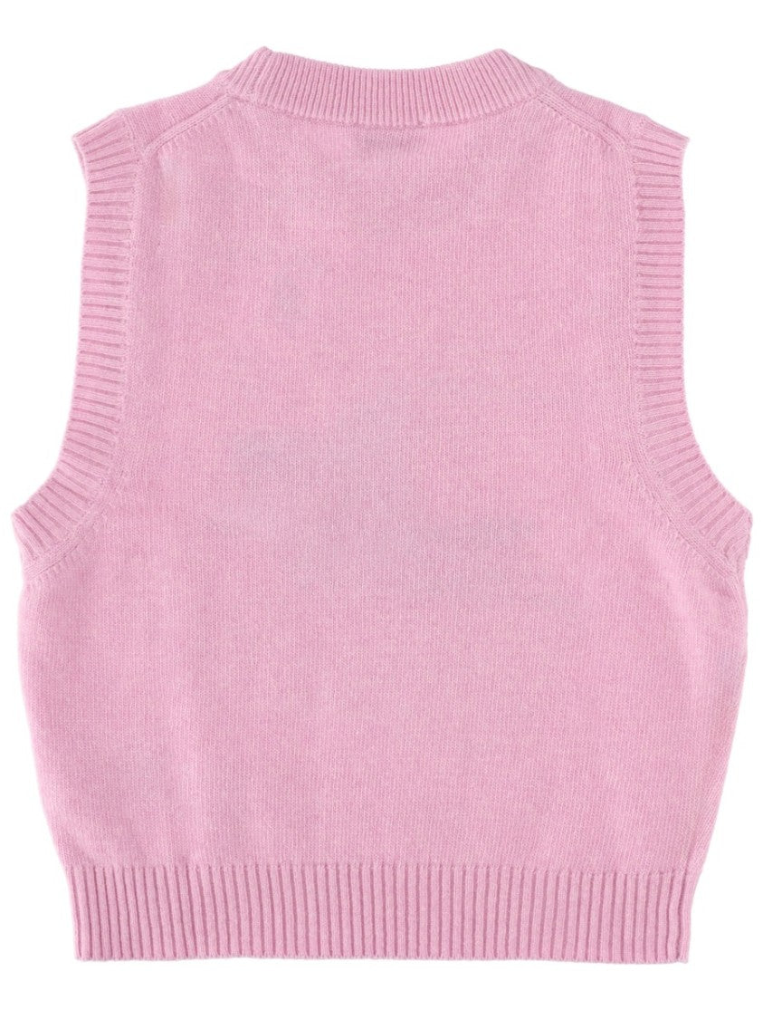 Ganni Raspberry Graphics Ribbed Edges Knit Vest