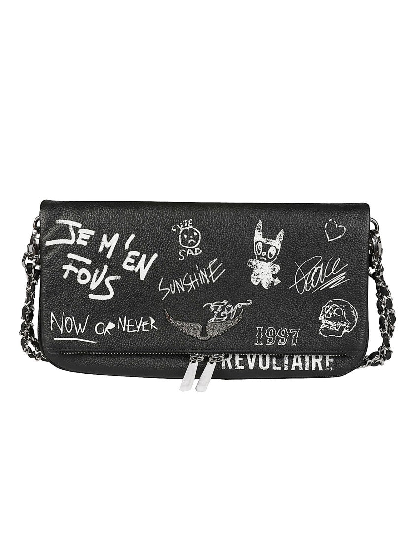 Zadig & Voltaire Rock Arty Tag Graffiti Leather Chain Shoulder Bag