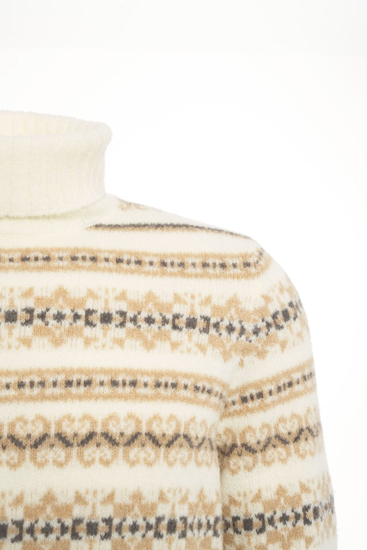 Gender Beige Knit Sweater With High Turtleneck