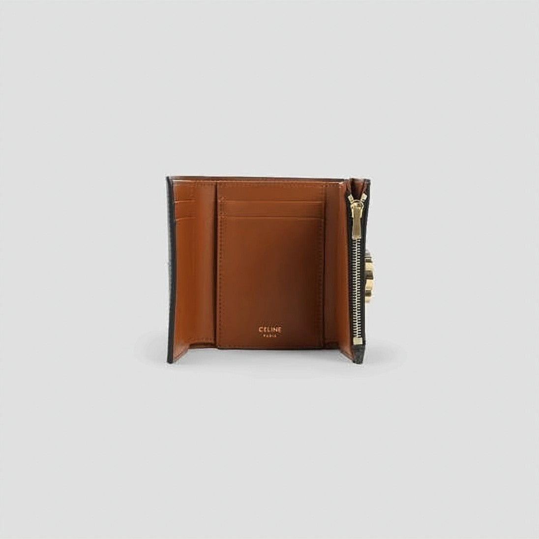 Celine Compact Monogram Canvas Wallet With Gold-Tone Clasp