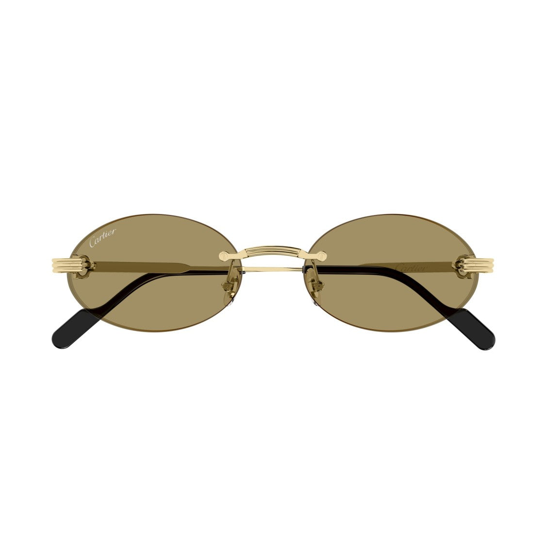 Cartier Rimless Gold-Toned Metal Sunglasses With Oval Brown Lenses